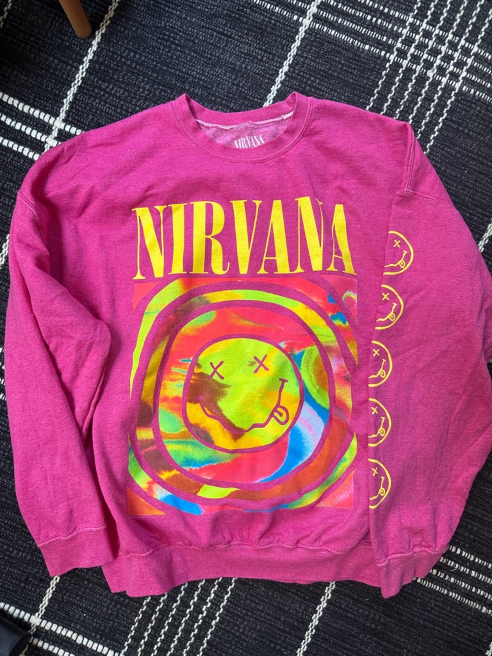 NIRVANA Magenta oversized Crewneck with Multicolor Psychedelic Smiley